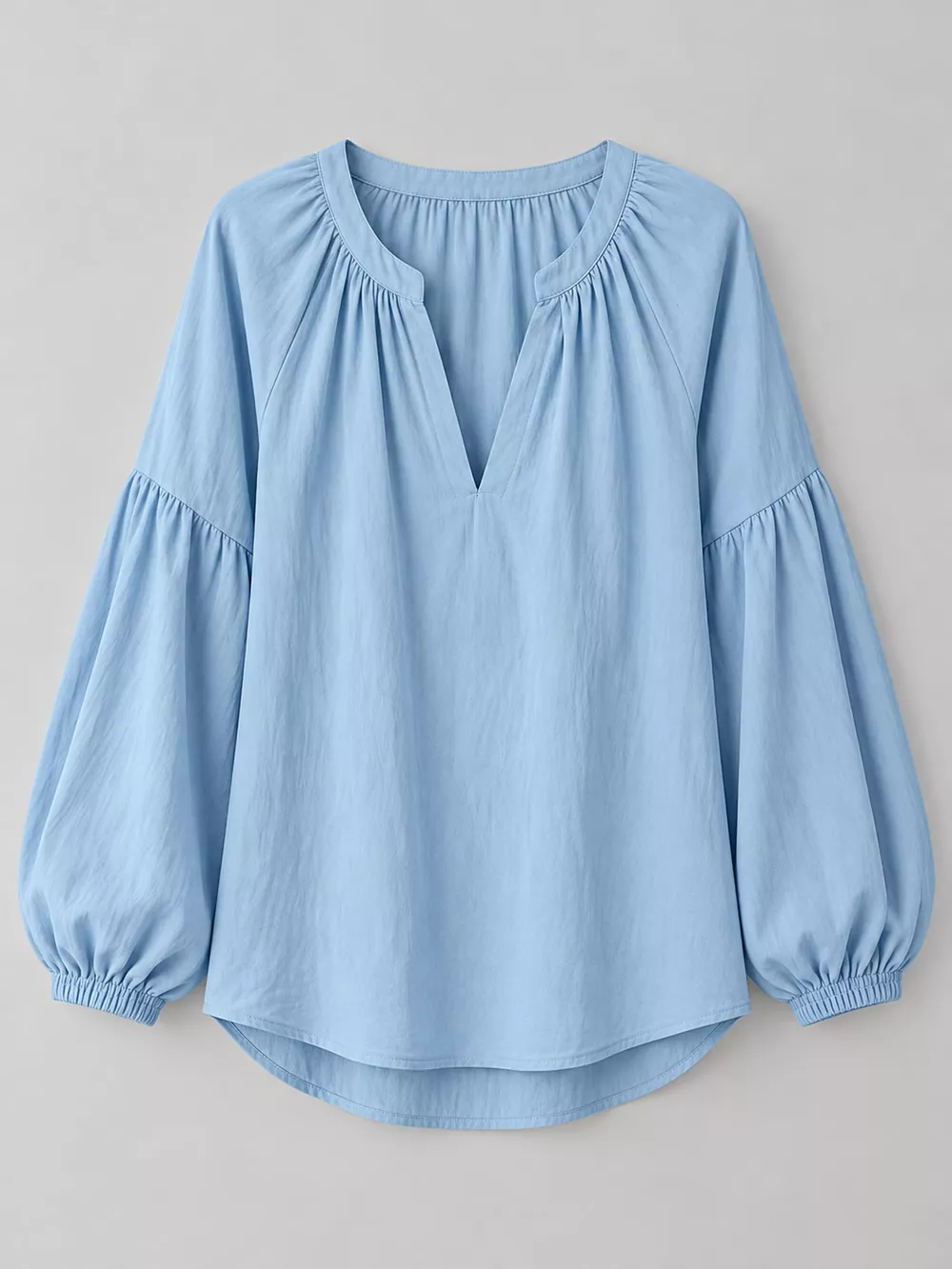 Full Size Notched Balloon Sleeve Blouse Plus Size, image 4
