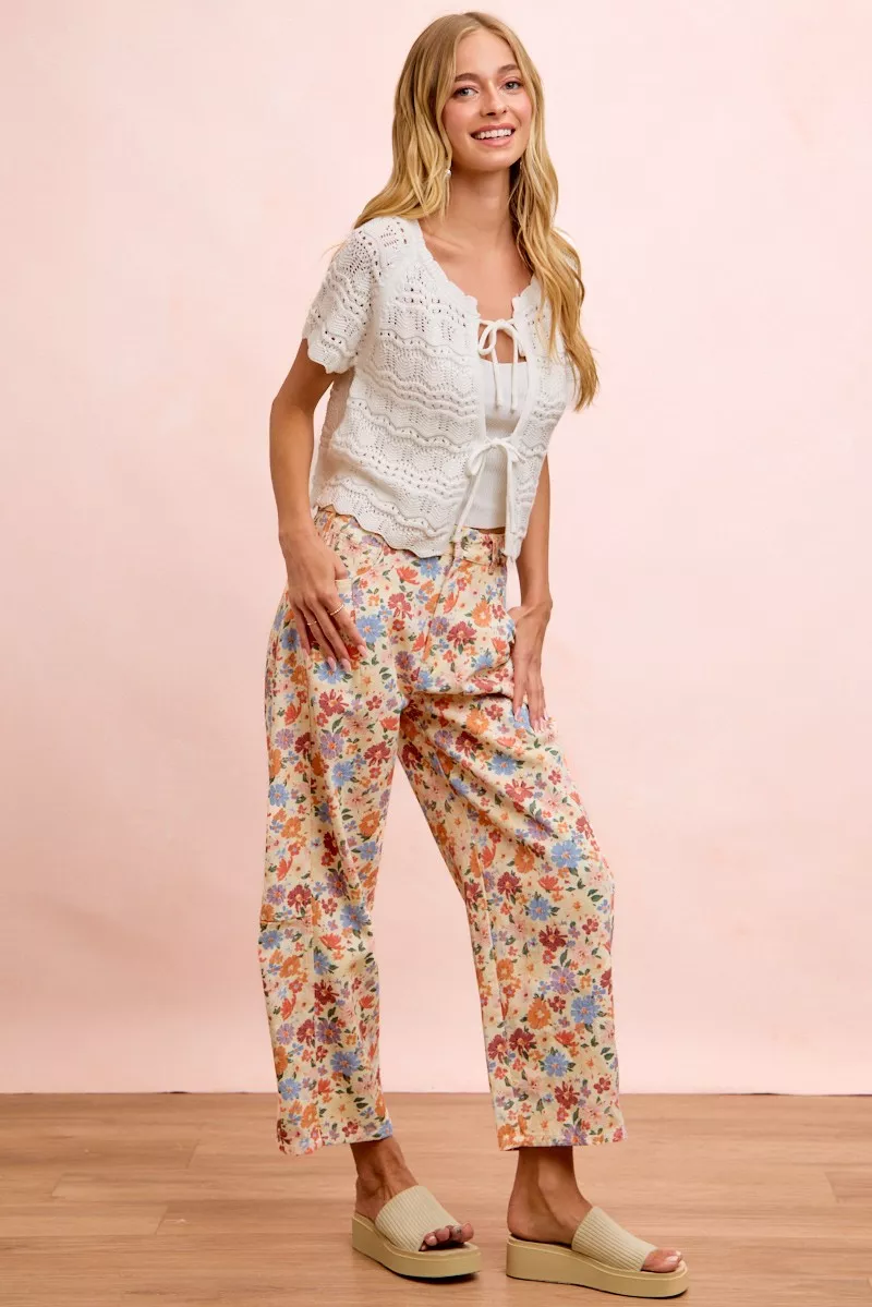 BiBi Washed Floral Printed Twill Barrel Pants, image 6