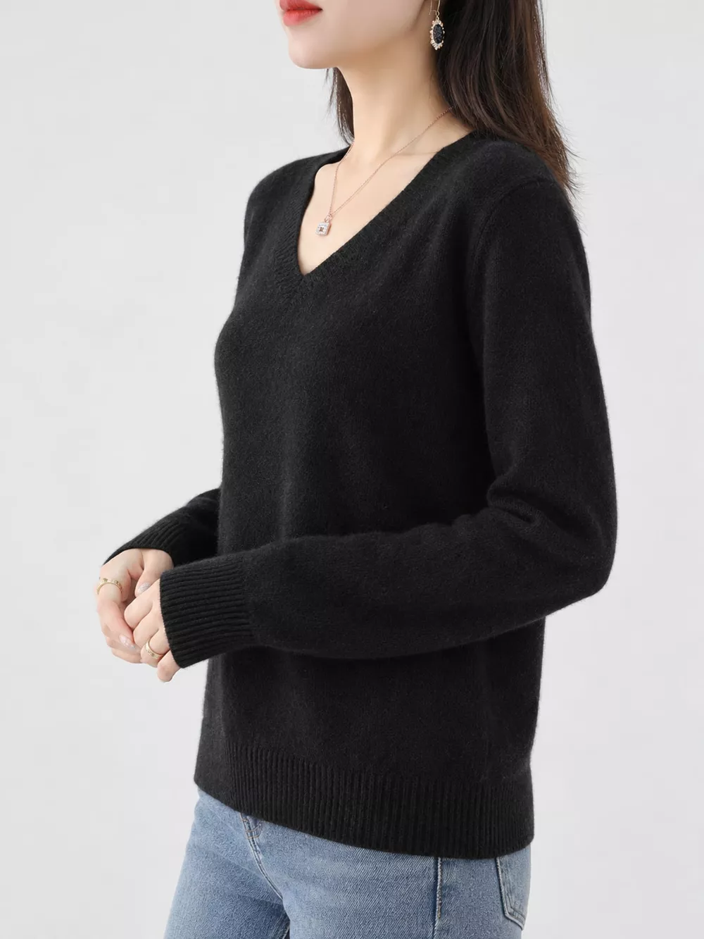 V-Neck Solid Color Sweater, image 18