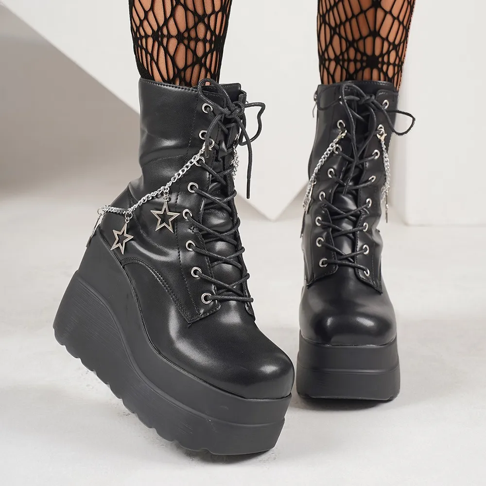 Lace Up Platform Wedge Boots, image 4