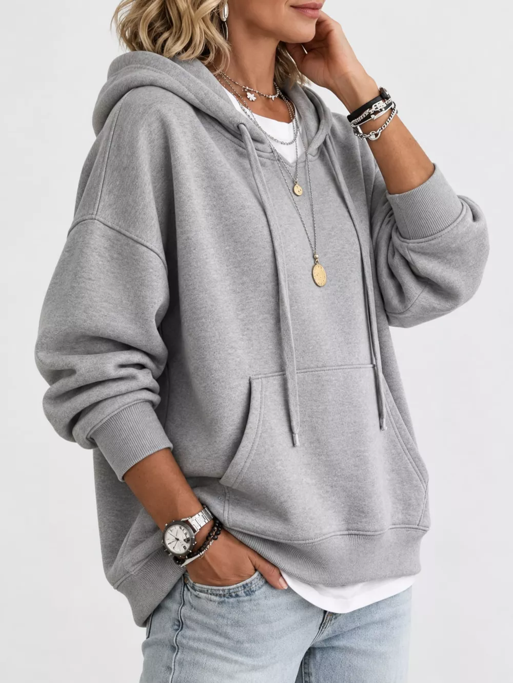 Drawstring Dropped Shoulder Hoodie, image 10