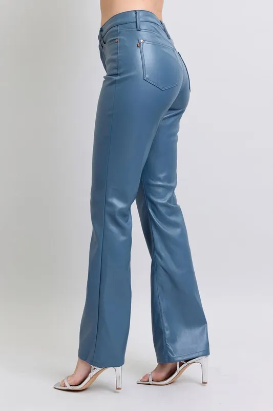 Full Size High Waist Tummy Control Faux Leather Bootcut Pants Plus Size, image 6