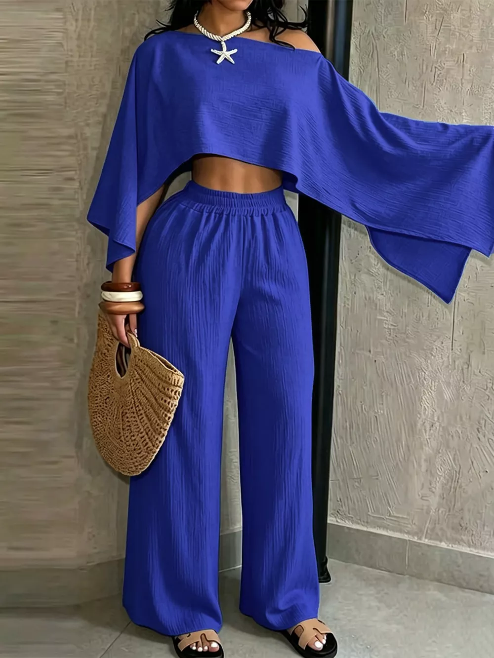 Boat Neck Crop Top and Wide-Leg Pants Set, image 43