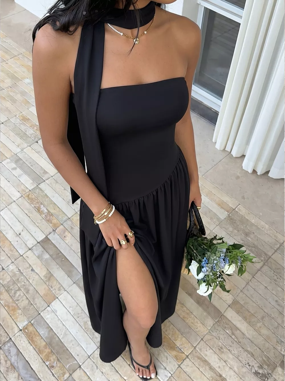 Slit Tube Maxi Dress with Scarf, image 4