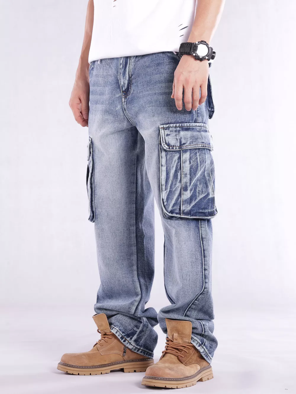 Men's Loose Fit Cargo Jeans, image 3