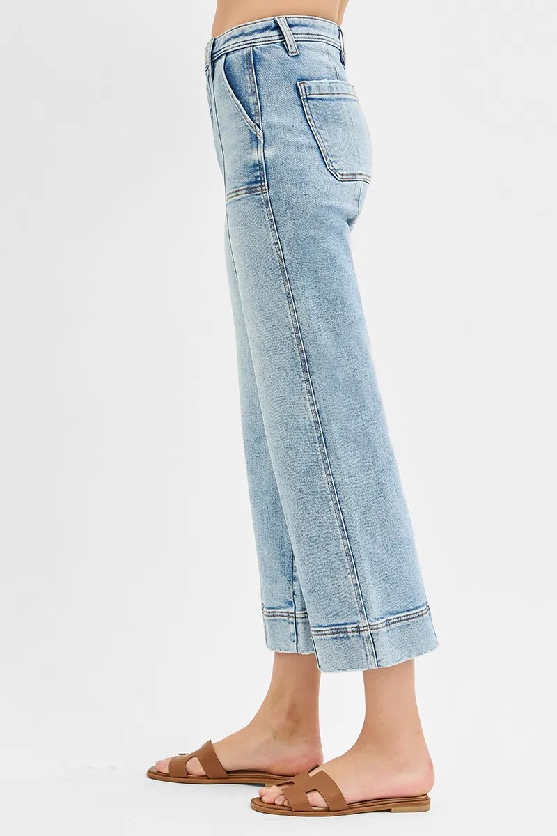 Full Size High Rise Crop Wide Front Seam Detailed Jeans Plus Size, image 3