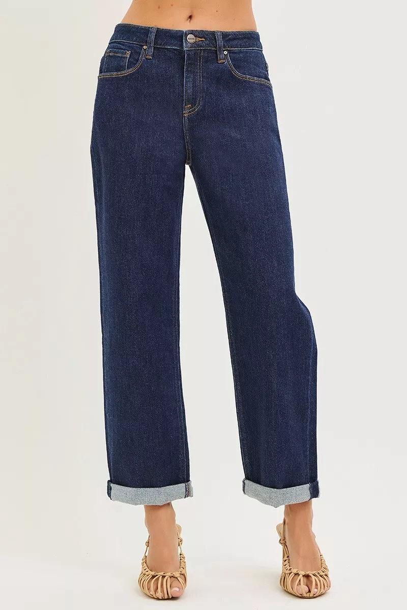 Slouchy Cropped Boyfriend Jeans With Cuffed Hem