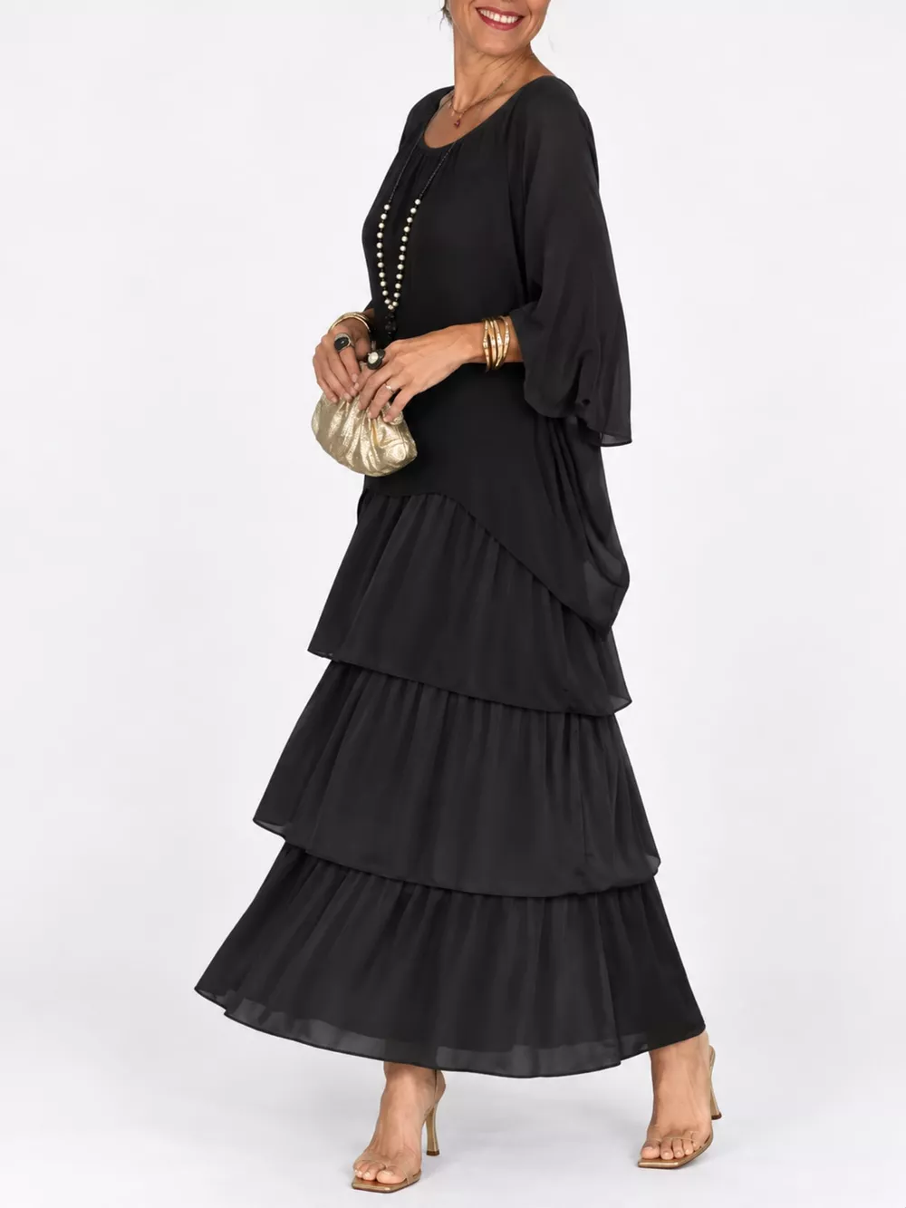 Full Size Layered Batwing Sleeve Maxi Dress Plus Size, image 16
