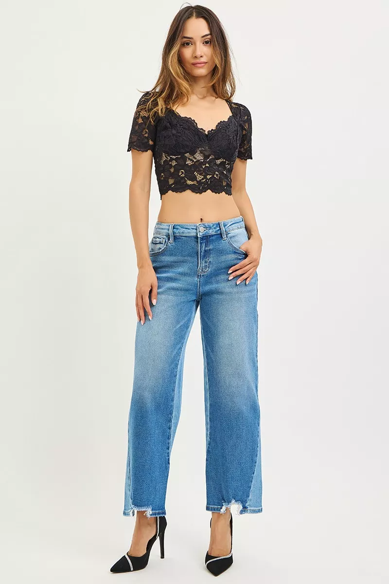 Full Size Slouchy Cropped Barrel Jeans with Contrast Wash Plus Size, image 4