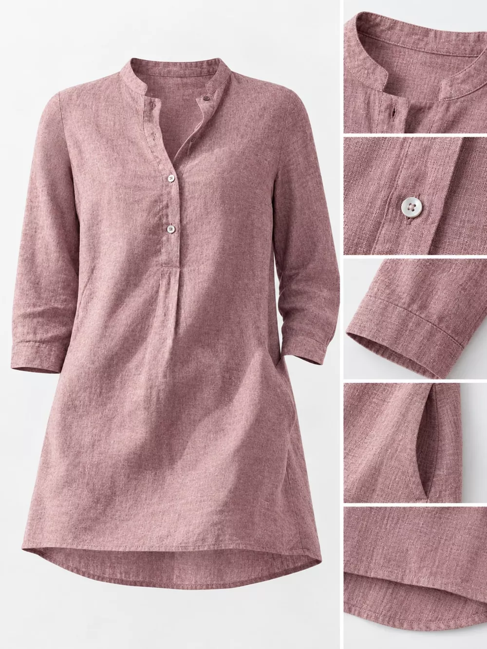 Full Size Button Detail 3/4 Sleeve Blouse Plus Size, image 4
