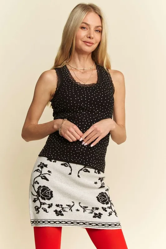 Rhinestone Lace Trim Detail Tank, image 2