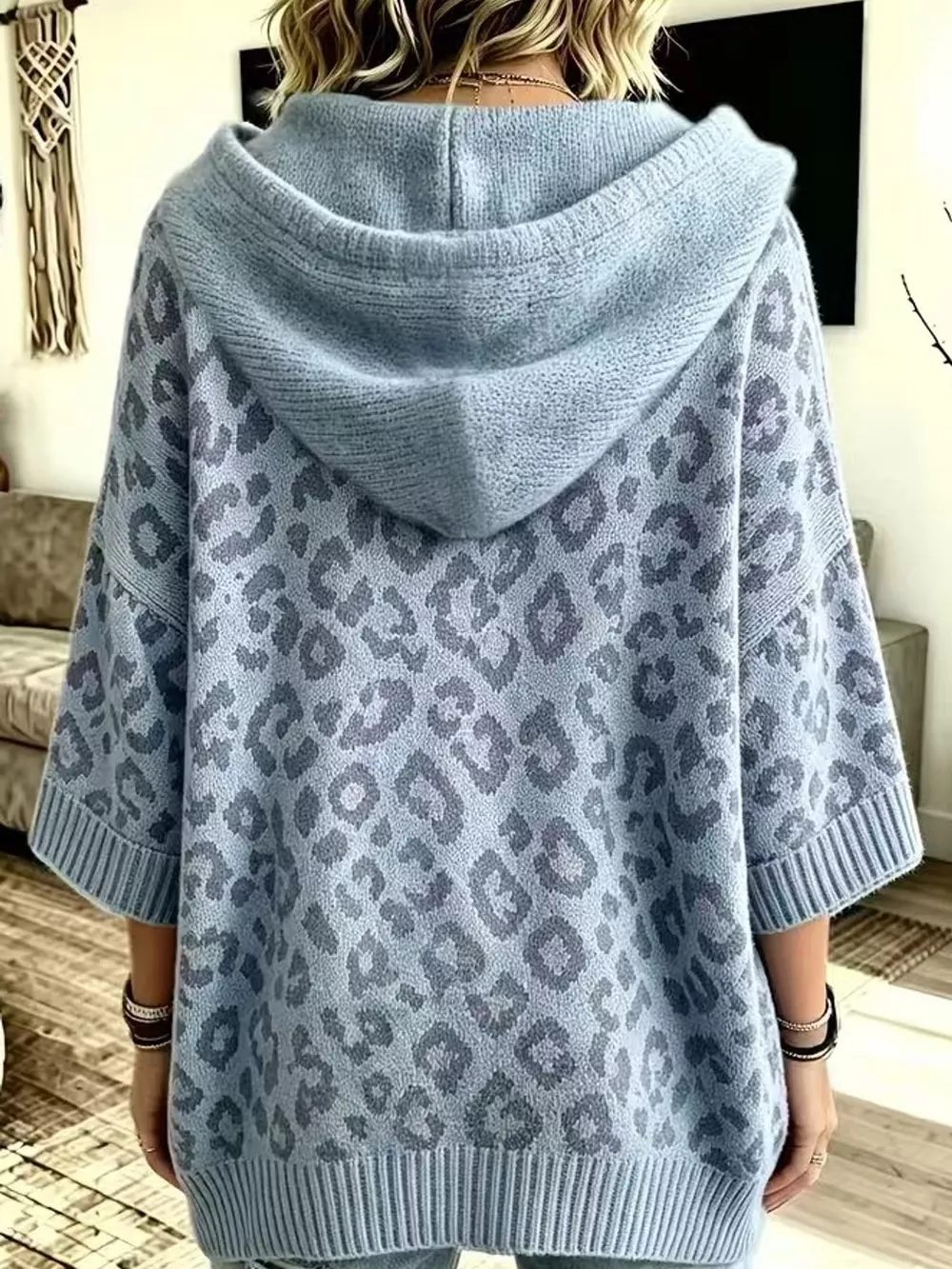 Full Size Leopard Print Hooded Knit Sweater Plus Size, image 19