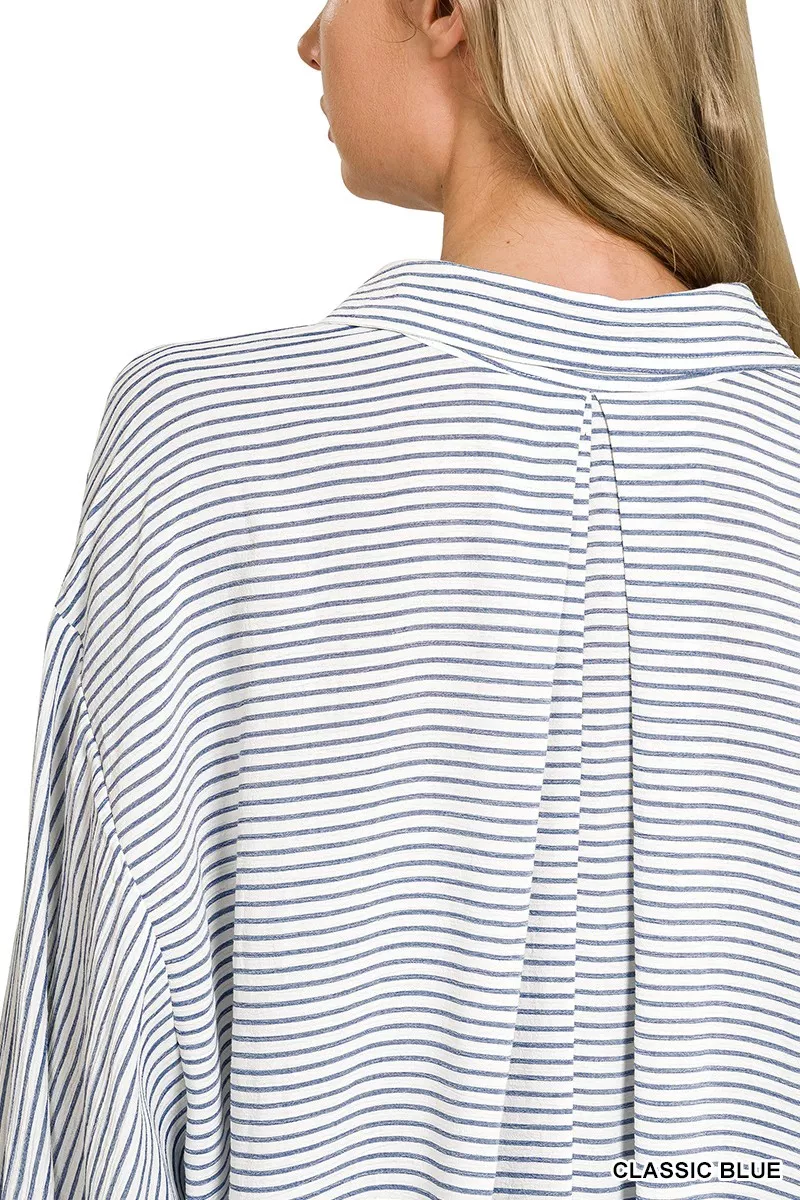 Woven Stripe Button Down Shirt, image 2