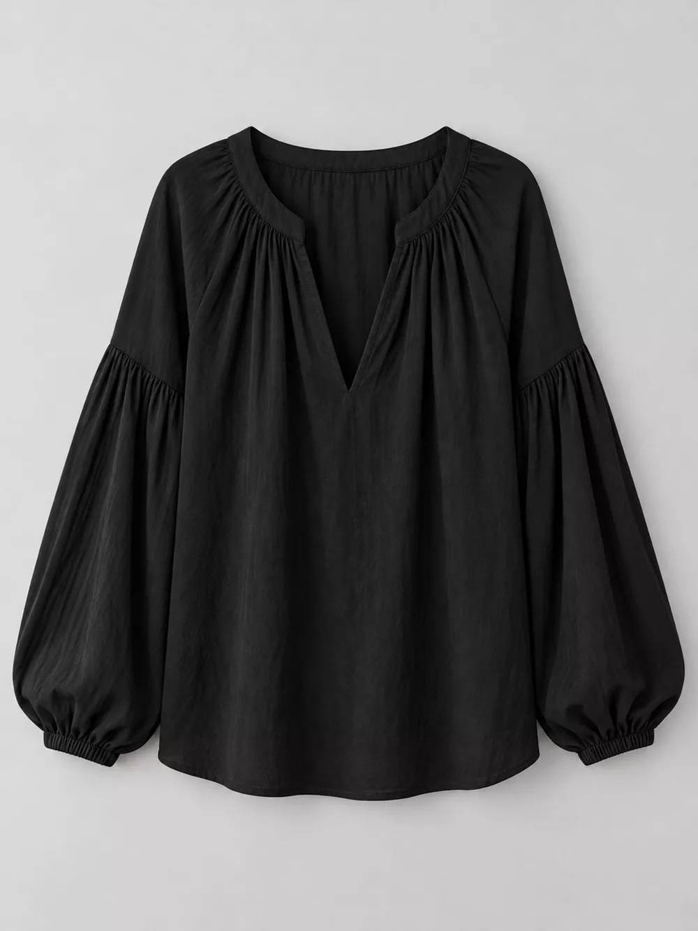 Full Size Notched Balloon Sleeve Blouse Plus Size, image 9