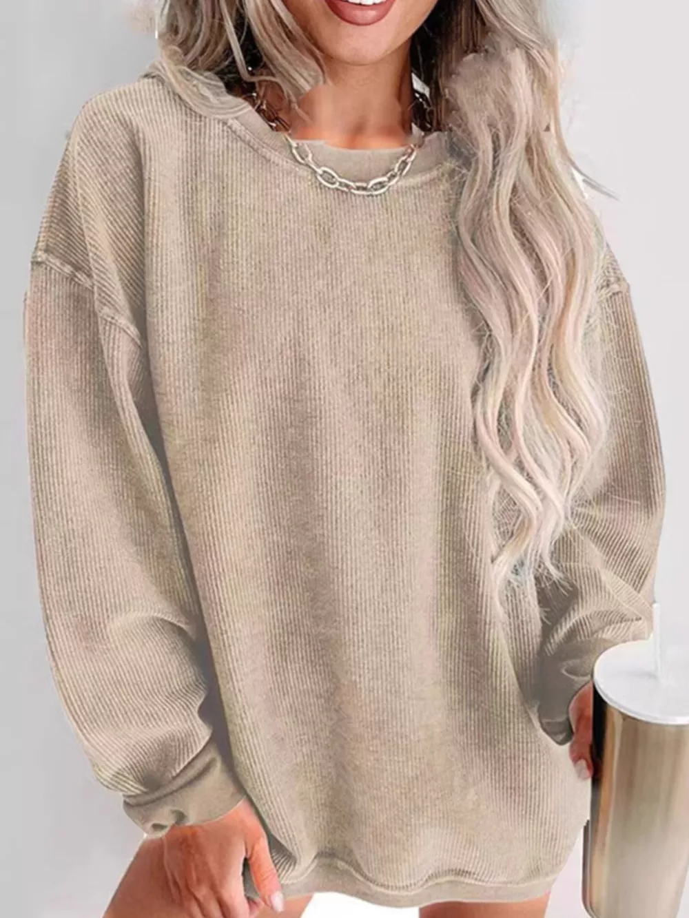 Casual Crew Neck  Dropped Shoulder Sweatshirt