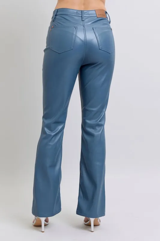 Full Size High Waist Tummy Control Faux Leather Bootcut Pants Plus Size, image 7