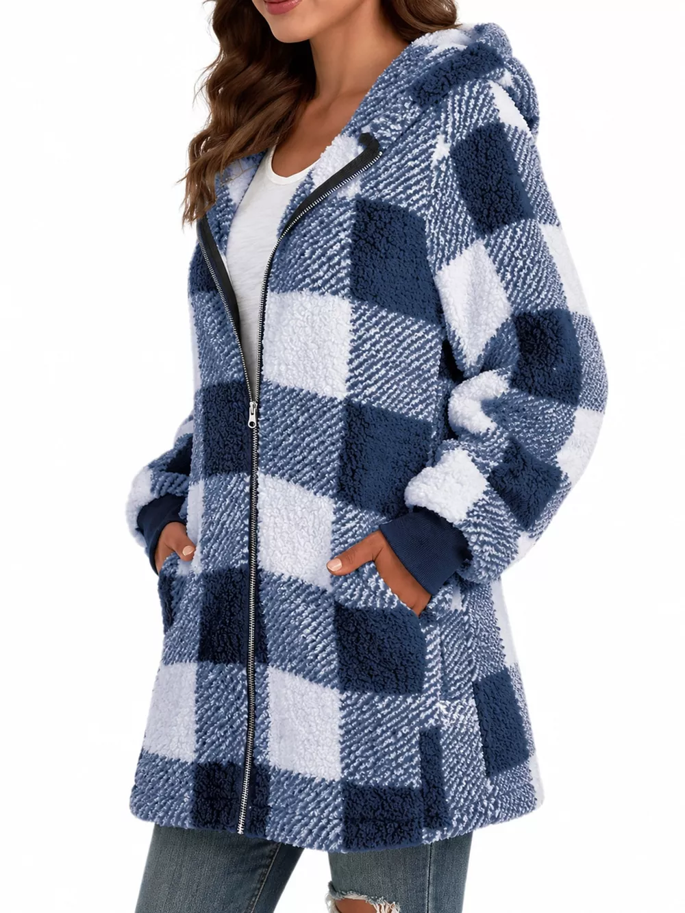 Full Size Plaid Sherpa Hooded Zip-Up Outerwear Plus Size, image 19