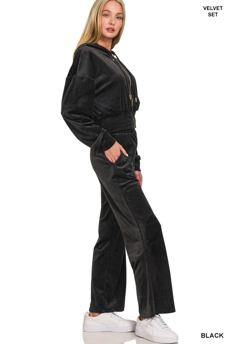 Velvet Zip Up Hoodie and Pants Set, image 2