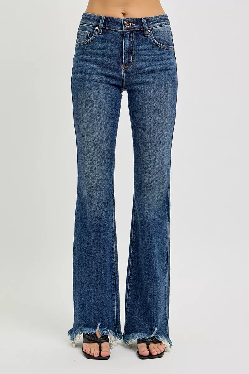 Full Size Mid Rise Flare Frayed Hem Jeans Plus Size, image 4