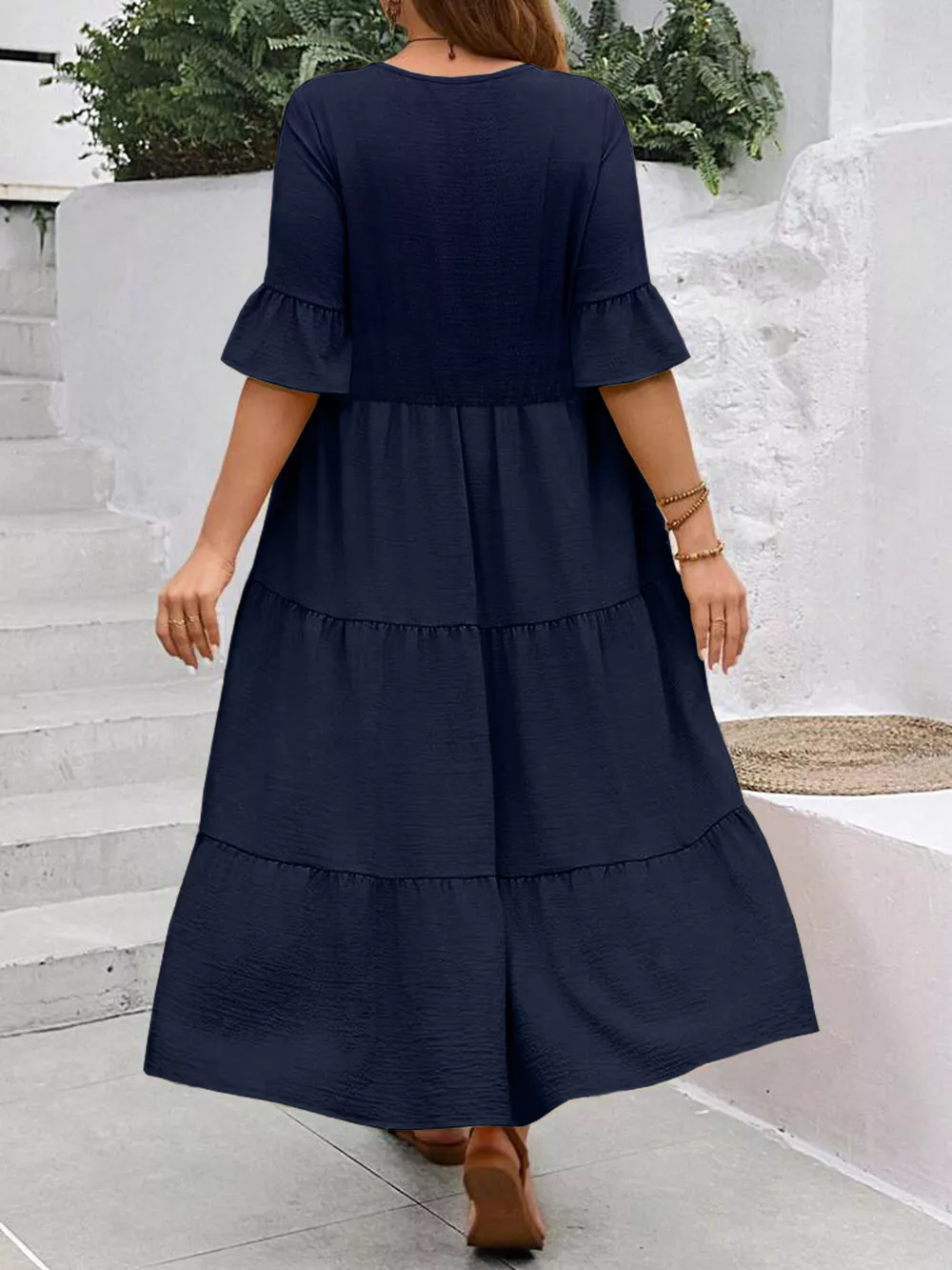 Plus Size Ruffle Sleeves Tiered Midi Dress, image 18