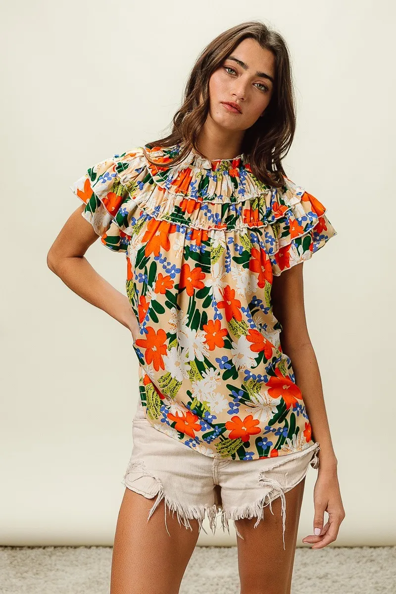 Multi Color Floral Print Woven Top, image 3