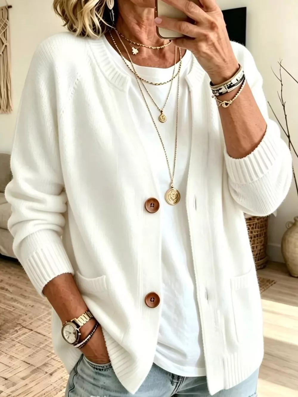 Full Size Button-Down Knit Cardigan Plus Size, image 14