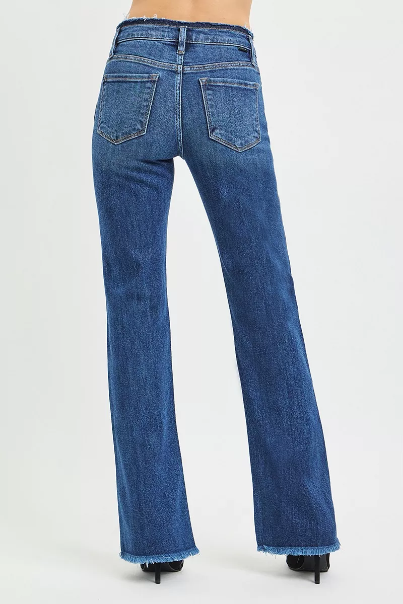 Full Size Mid Rise Bootcut Frayed Waistband Hem Detail Jeans Plus Size, image 2