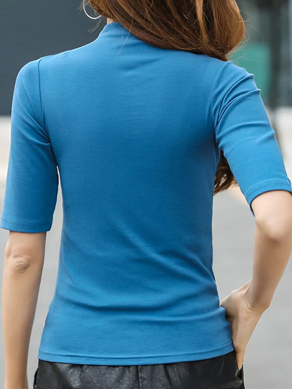 Full Size Mock Neck Half Sleeve T-Shirt Plus Size, image 16