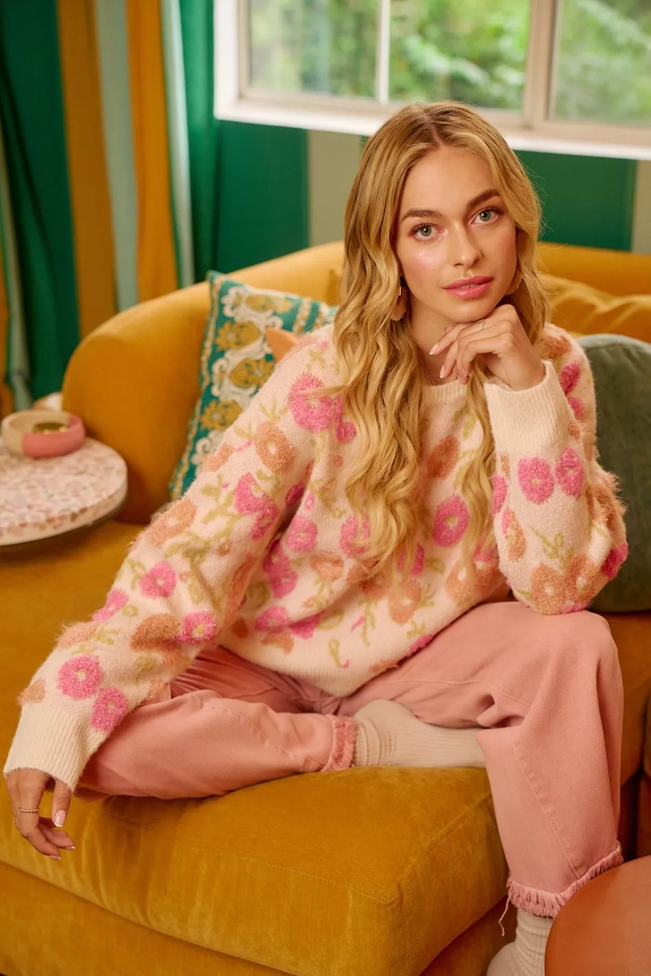 Towel Texture Floral Pattern Sweater, image 3
