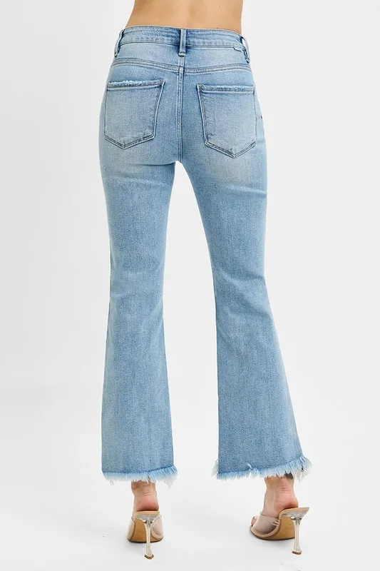 Full Size High Rise Crop Bootcut Fray Hem Jeans Plus Size, image 2
