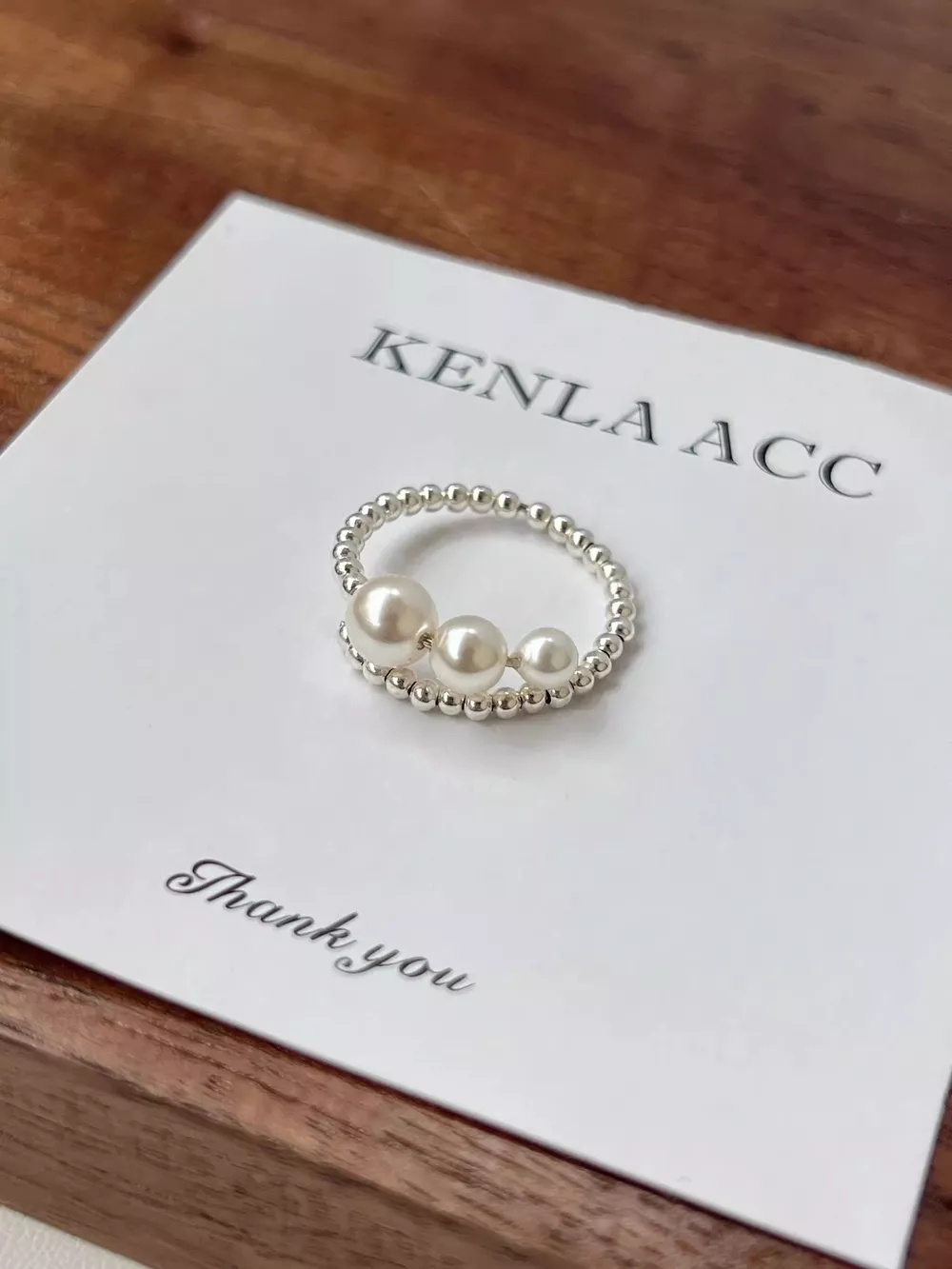 Triple Pearl Beaded Bypass Ring, image 4