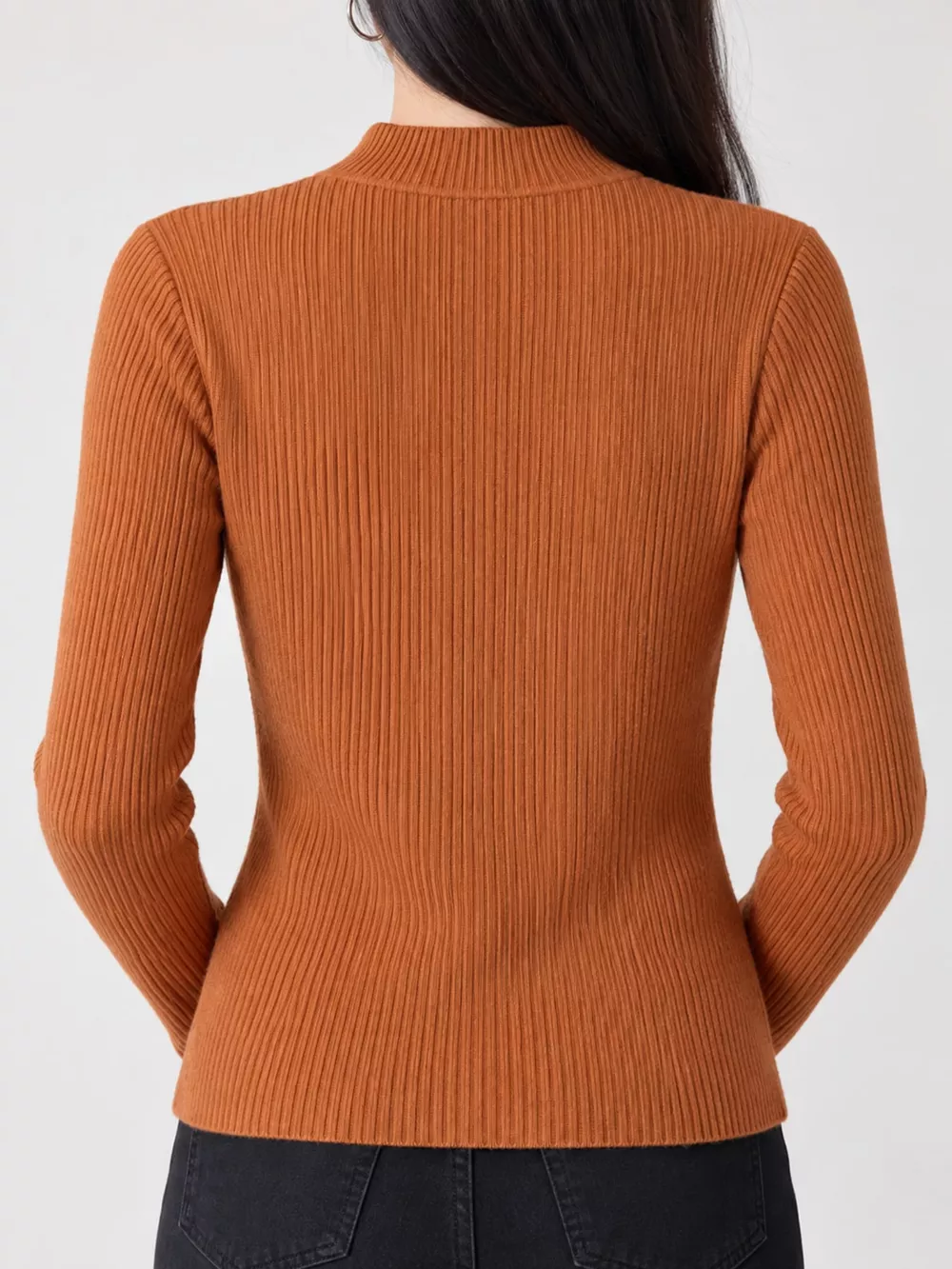 Elegant Slim-Fit Ribbed Mock Neck Knit Top, image 27