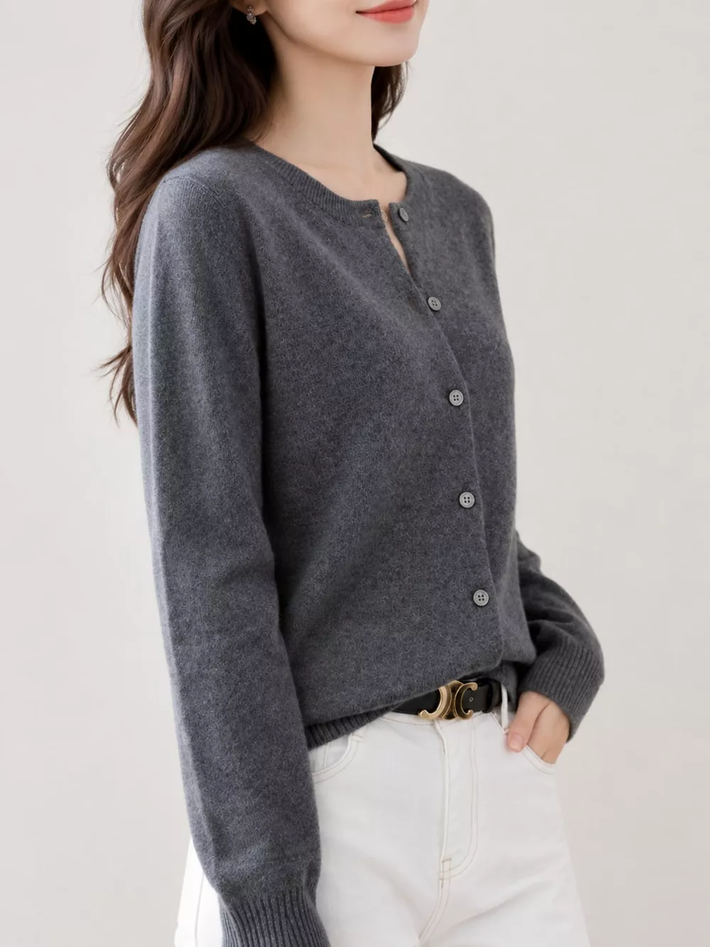 Classic Crew Neck Knit Cardigan, image 61