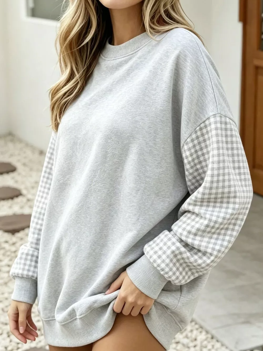 Plaid Dropped Shoulder Sweatshirt, image 11