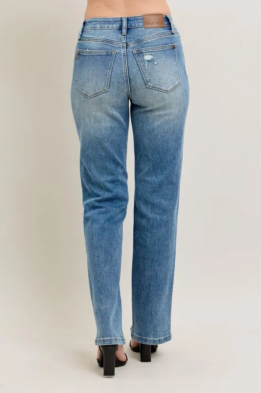 Full Size High Waist Vintage Wash Front Seam & Slit Straight Plus Size, image 9