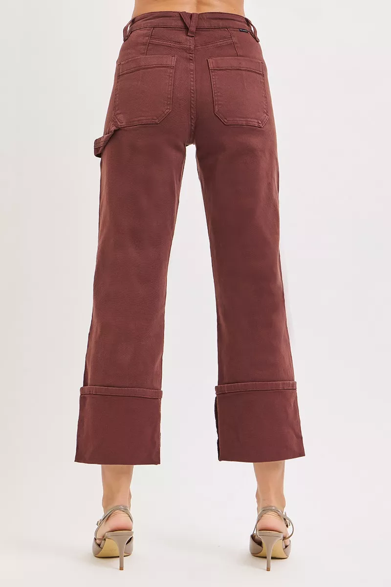 Full Size High Rise Wide Straight Cuffed Patch Jeans Plus Size, image 2