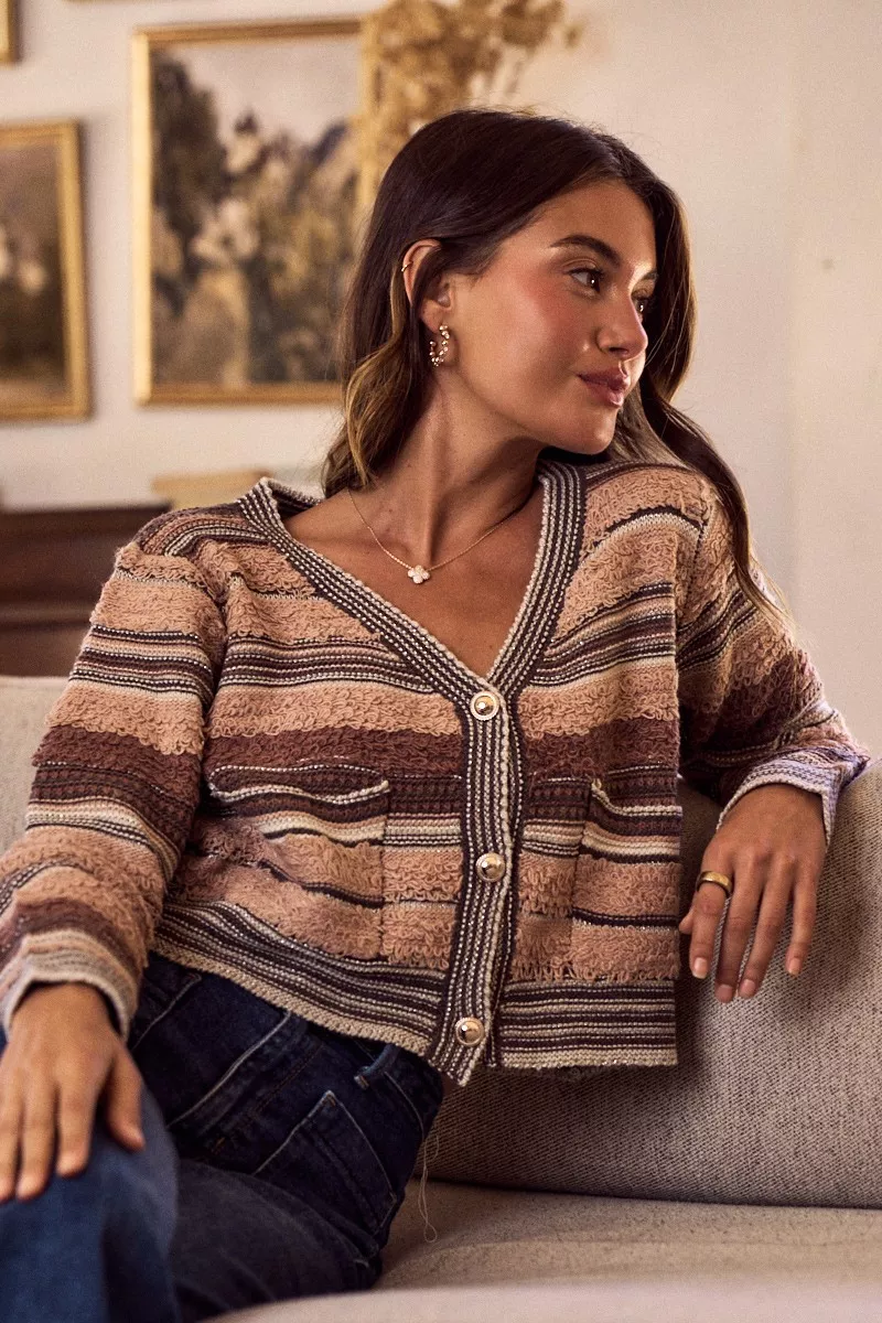 Textured Variegated Multi Color Cardigan, image 5