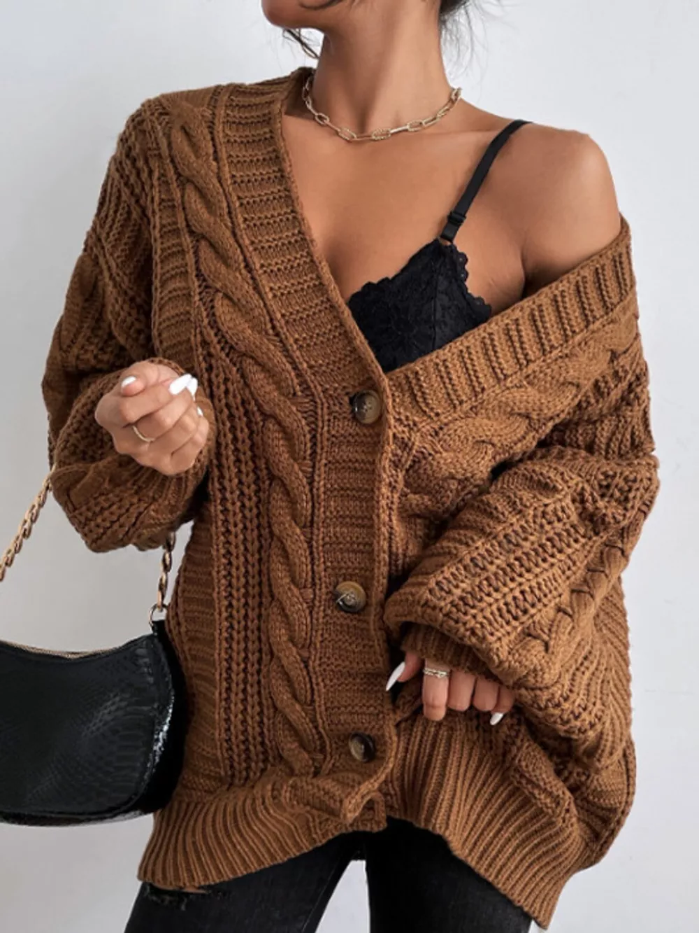 Cable Knit Button-Down Cardigan, image 2