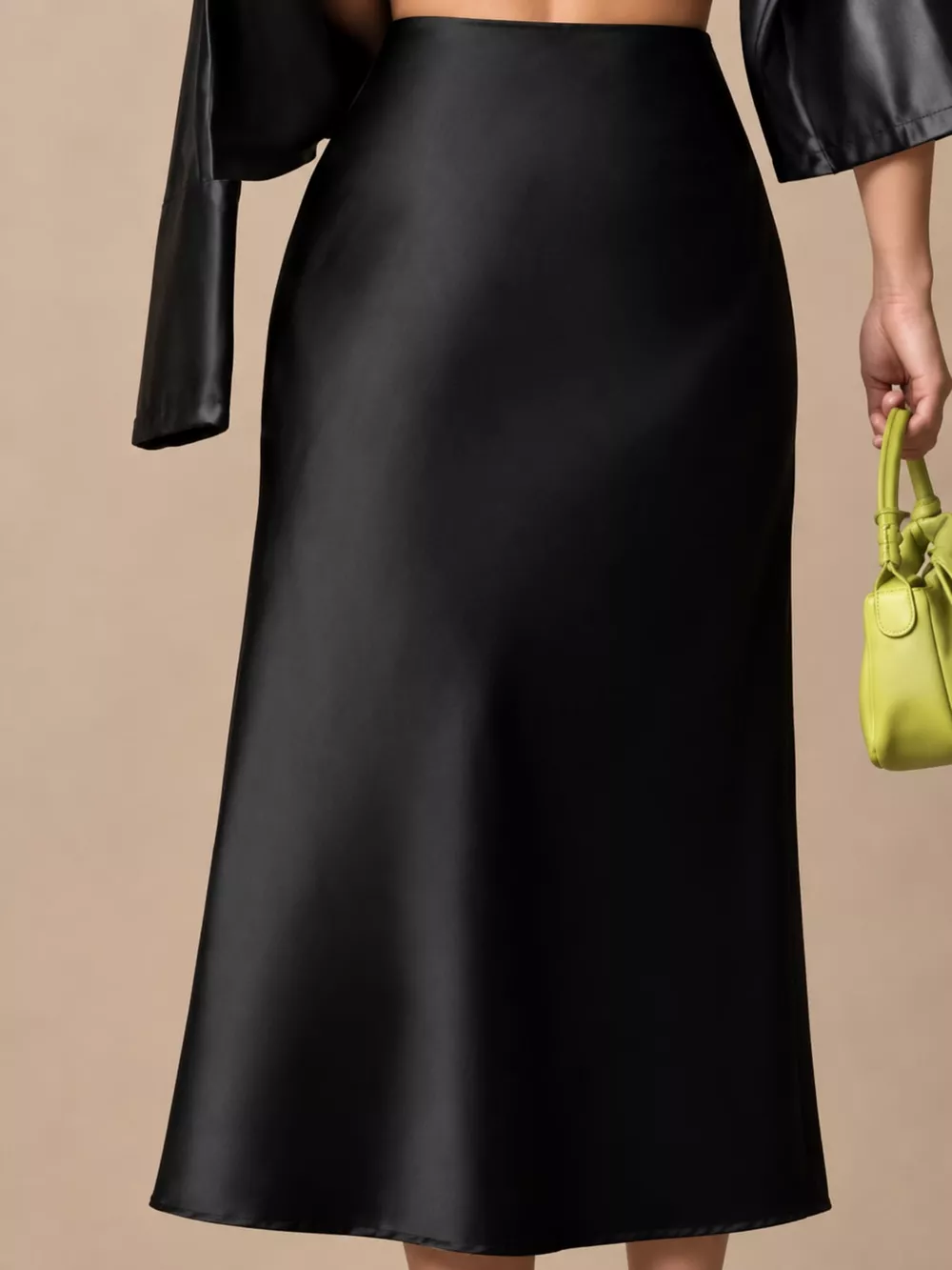 High-Waisted Satin Midi Skirt, image 3