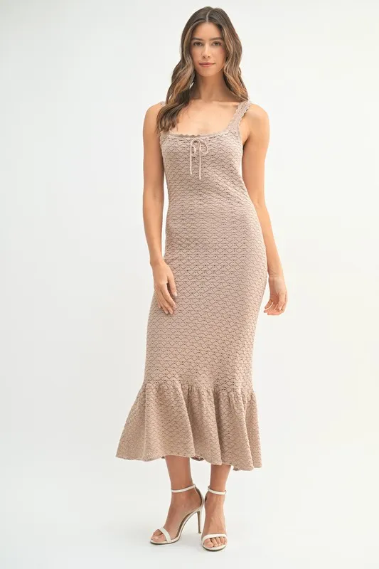 Ruffled Hem Sleeveless Crochet Knit Midi Dress, image 3
