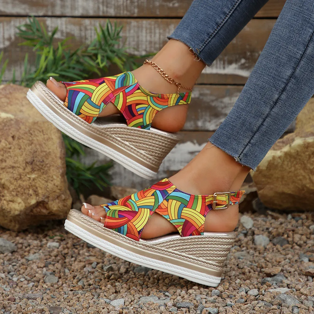 Colorful Espadrille Wedge Sandals, image 3