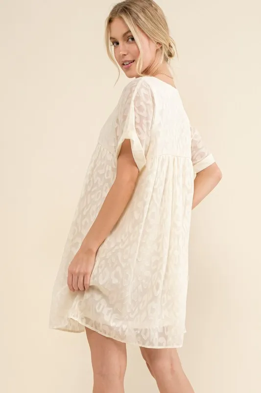 Woven Leopard Baby Doll Roll-Sleeve Casual Dress, image 6