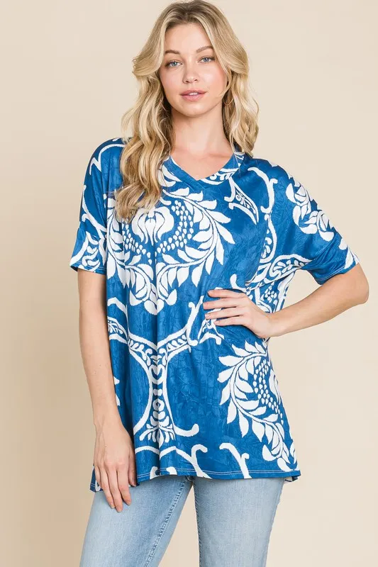 Printed Relaxed V-Neck Tunic Top, image 4