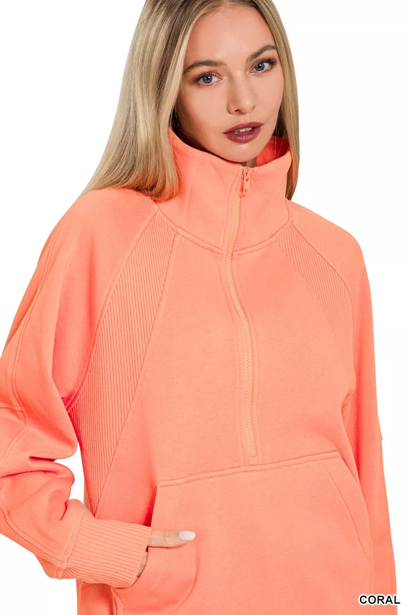 Half Zip Fleece Sweatshirt with kangaroo Pocket, image 3