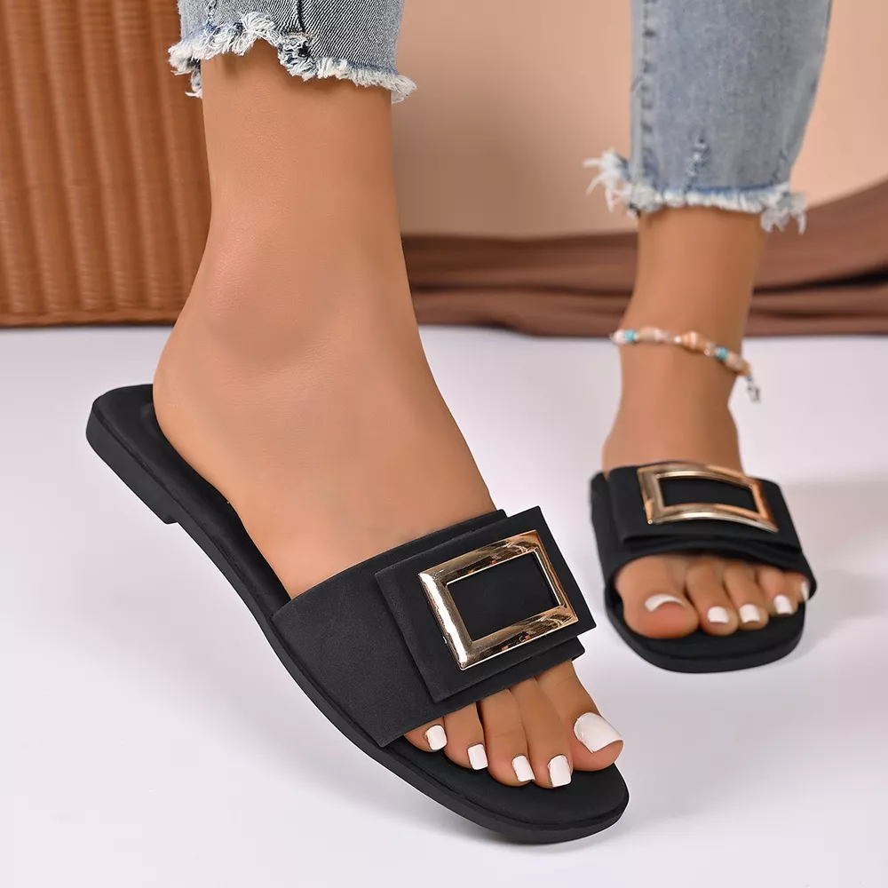 Buckle Decor Open Toe Flat Sandals