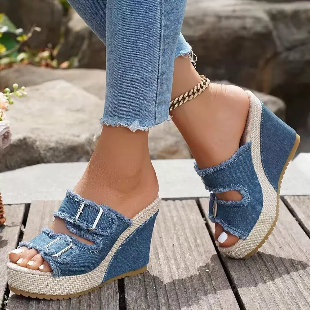 Buckle Open Toe Wedge Sandals, image 4