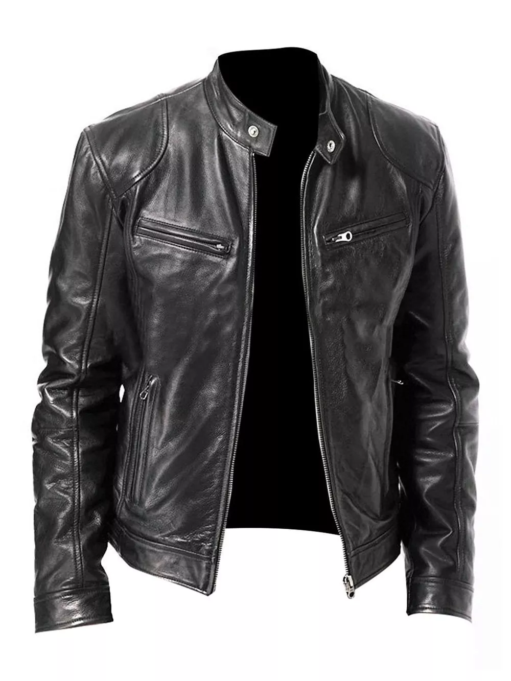 Men's Full Size Faux Leather Zip Up Jacket Plus Size, image 12
