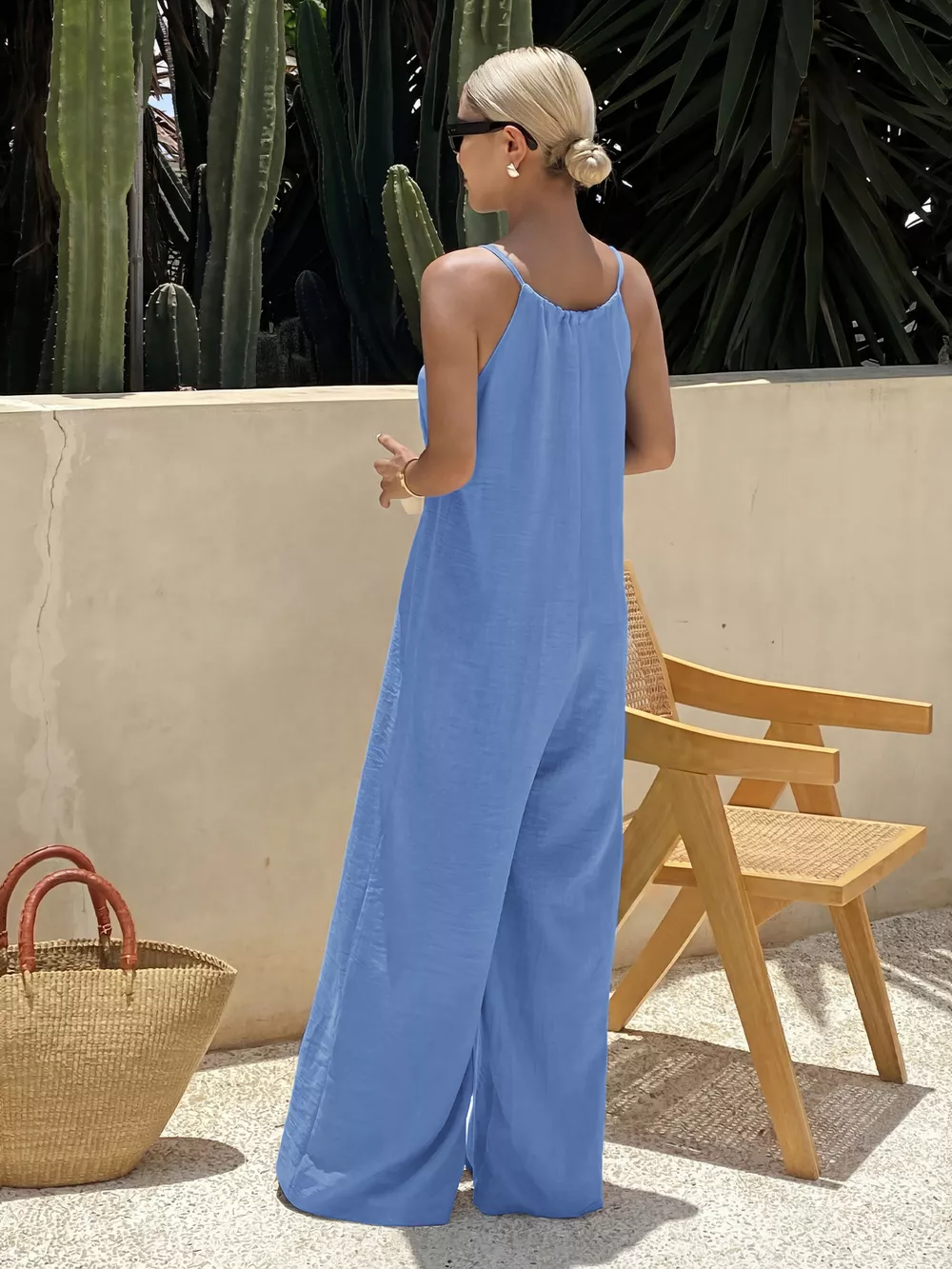 Tie Strap Wide Leg Casual Jumpsuit, image 6