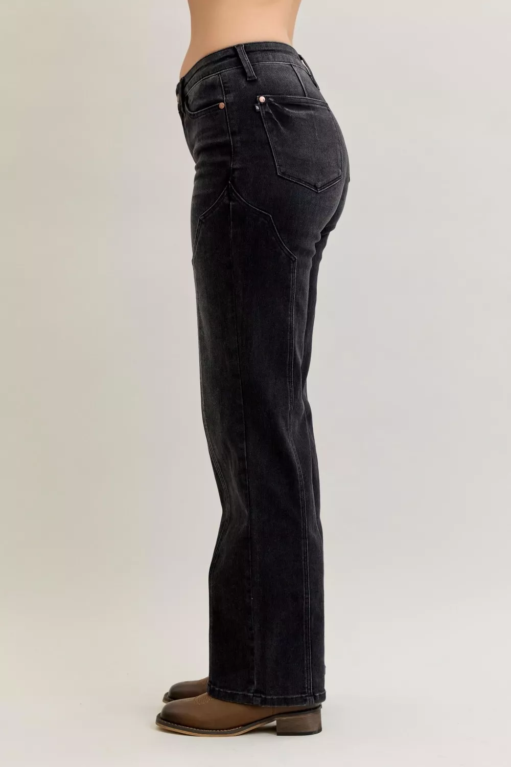 Mid Rise Straight Western Seam Detail Jeans, image 4
