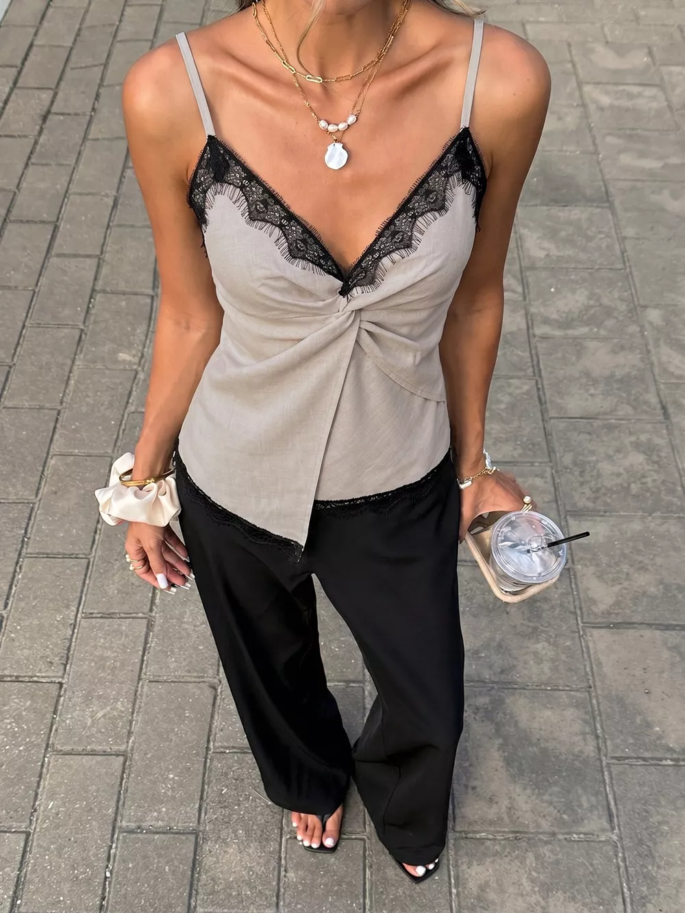 Lace Trim Twist Front Cami, image 4